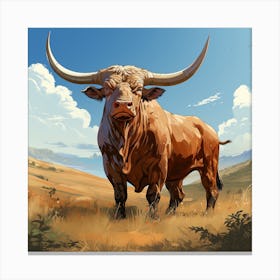 Potrait Bull In A Meadow Canvas Print