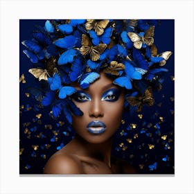 Blue Butterflies In Hair Canvas Print