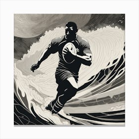 Rugby Player In The Waves Canvas Print