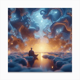 Meditating Man In Clouds Canvas Print