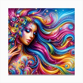 Colorful Girl With Colorful Hair Canvas Print