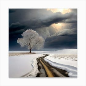Lone Tree In The Snow Canvas Print