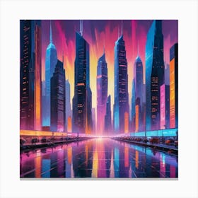 Futuristic Cityscape Paintings Art Print 1 Canvas Print