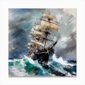 Sailing Ship In Stormy Sea Canvas Print