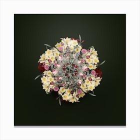 Vintage Spanish Clover Bloom Flower Wreath on Olive Green n.0947 Canvas Print