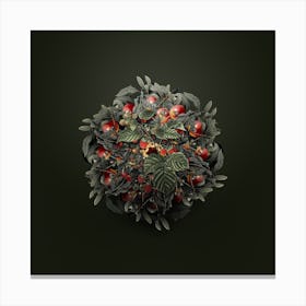 Vintage Raspberry Fruit Wreath on Olive Green Canvas Print