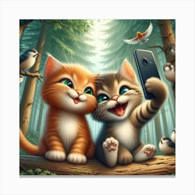 Cute Kittens In The Forest Canvas Print