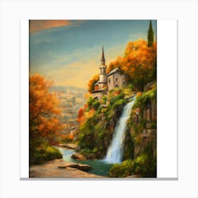 Waterfall In Autumn Canvas Print