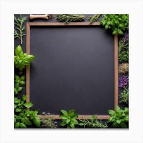 Frame With Herbs On Black Background Canvas Print