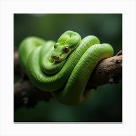 A Charming Green Tree Python Coiled On A Branch 1 Canvas Print