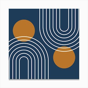 Mid Century Modern Geometric In Navy Blue And Copper (Rainbow And Sun Abstract) 02 Canvas Print