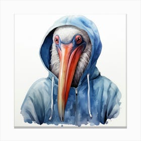 Watercolour Cartoon Pelican In A Hoodie 1 Canvas Print