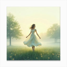 Graceful Twirl In A Watercolor Misty Morning Landscape 1 Canvas Print