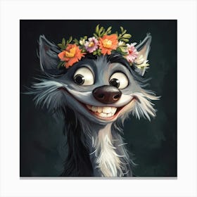 Wolf With Flower Crown Canvas Print