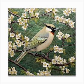 Ohara Koson Inspired Bird Painting Cedar Waxwing 1 Square Canvas Print