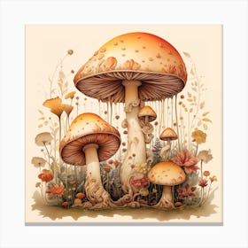 Mushrooms And Flowers 1 Canvas Print