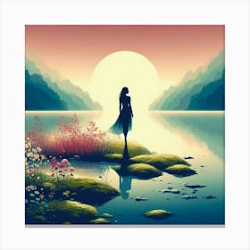 Girl Standing By The Lake Canvas Print