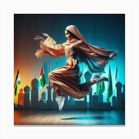Arabic Gulf Woman Jumping In The Air Canvas Print