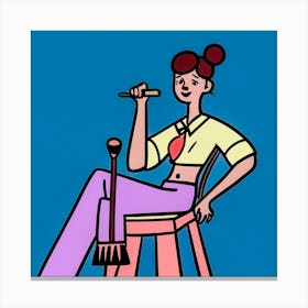 Student Woman Sitting On A Chair Canvas Print