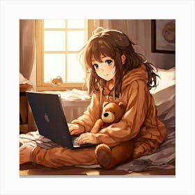 Anime Girl With Teddy Bear 1 Canvas Print