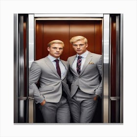 Two Men In Elevator Canvas Print