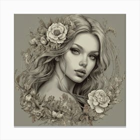 Portrait Of A Girl With Flowers 2 Canvas Print