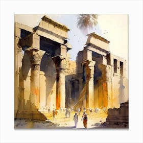 Egyptian Temple Water Color Canvas Print
