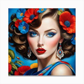 Woman With Flowers In Her Hair 14 Canvas Print