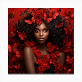 Beautiful African American Woman With Red Butterflies Canvas Print