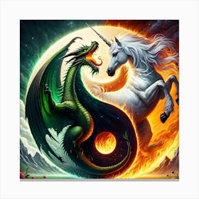 Yin Yang Unicorn Dragon Canvas Print
