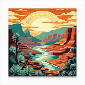 Grand Canyon Sunset, Travel Posters A Retro-Inspired Travel Posters Showcasing Iconic Destination Canvas Print