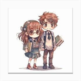 Cute School Couple Canvas Print