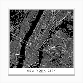 New York City Black And White Map Square Canvas Print