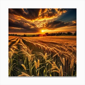 Sunset Over A Wheat Field 18 Canvas Print