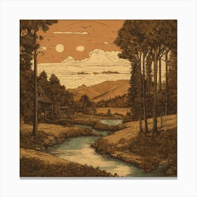 In Wood Block Etching Style (5) Canvas Print