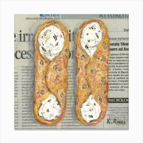 Italian Dessert Cannoli Cakes On Newspaper Food Pastry Minimal Decor For Kitchen Dining Room Canvas Print