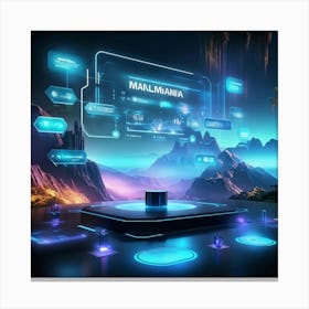 Ai Virtual Assistant Interface Overlaid On A Digital Landscape Emanating Light From The Central Cha Canvas Print