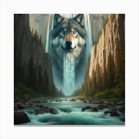 Wolf In The Waterfall 3 Canvas Print