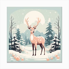 Deer In Winter Forest 1 Canvas Print