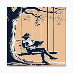 Girl Reading On A Swing Canvas Print