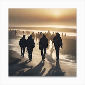 People Walking On The Beach At Sunset Canvas Print