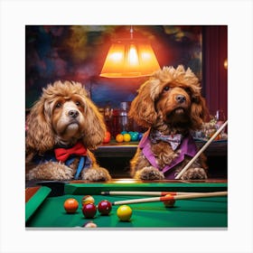 Two Dogs Playing Pool 1 Canvas Print