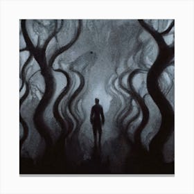 Man Walking Through A Forest Canvas Print