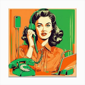 Retro Phone Call Girl Canvas Print