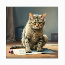 Cat Sitting On Paper Canvas Print