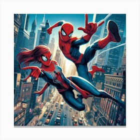 Spider - Man And Spider - Woman 1 Canvas Print