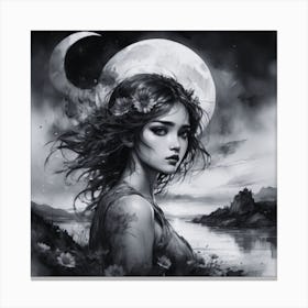 Girl In The Moonlight Canvas Print