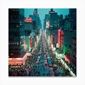 An Aerial View Capturing The Pulsating Energy Of Bustling City Life Dense Clusters Of People Engage Canvas Print