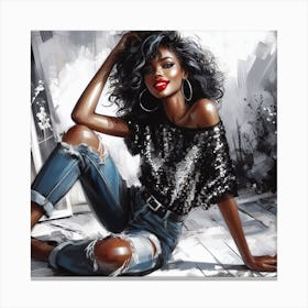 Black Girl In Ripped Jeans Canvas Print