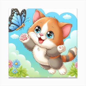 Kitten want to catch a butterfly 1 Canvas Print